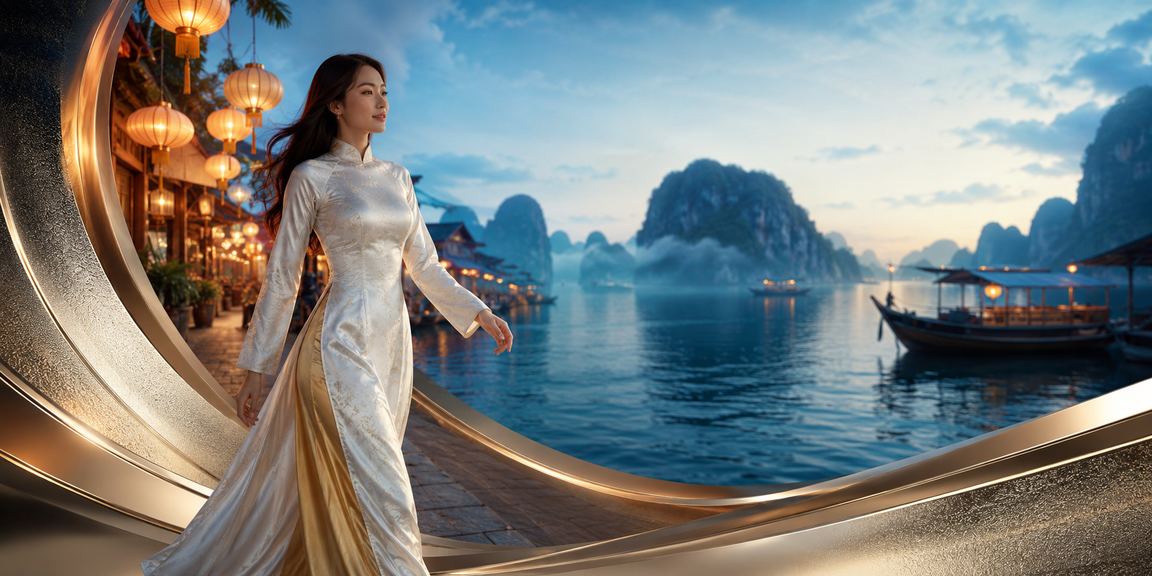 Người mặc áo dài truyền thống thưởng thức giải trí casino bên vịnh Hạ Long
