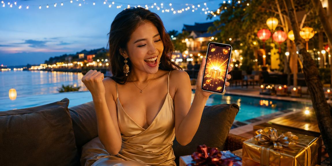 Người dùng mở ứng dụng casino tại quán cà phê Hội An