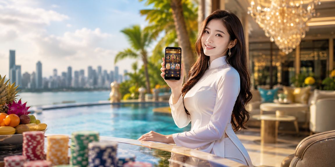 Người mặc áo dài chơi bài truyền thống bên dòng sông Mekong xanh mát